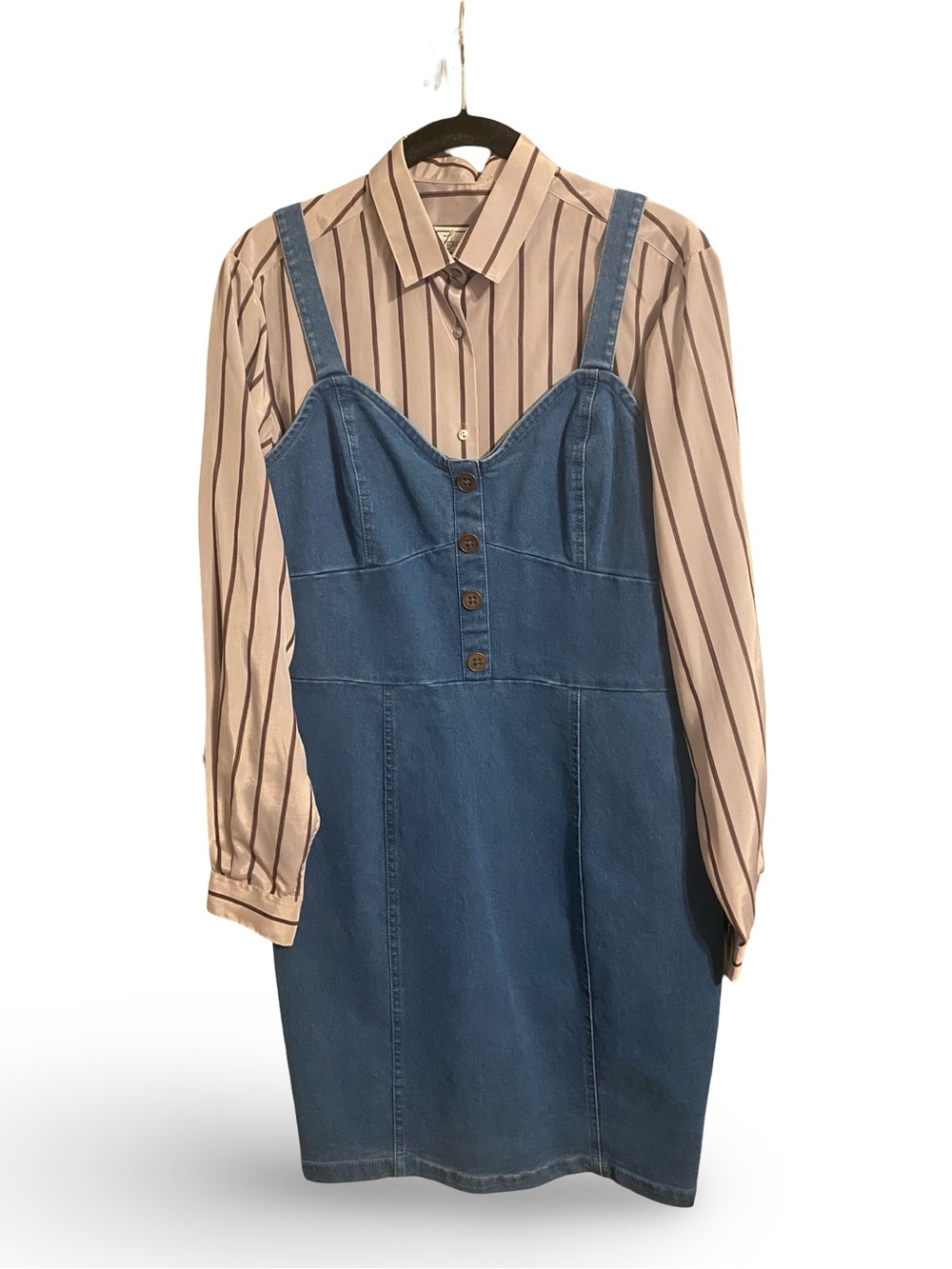 Indigo Denim Mini Dress with Button Bodice - Picture 2 of 6
